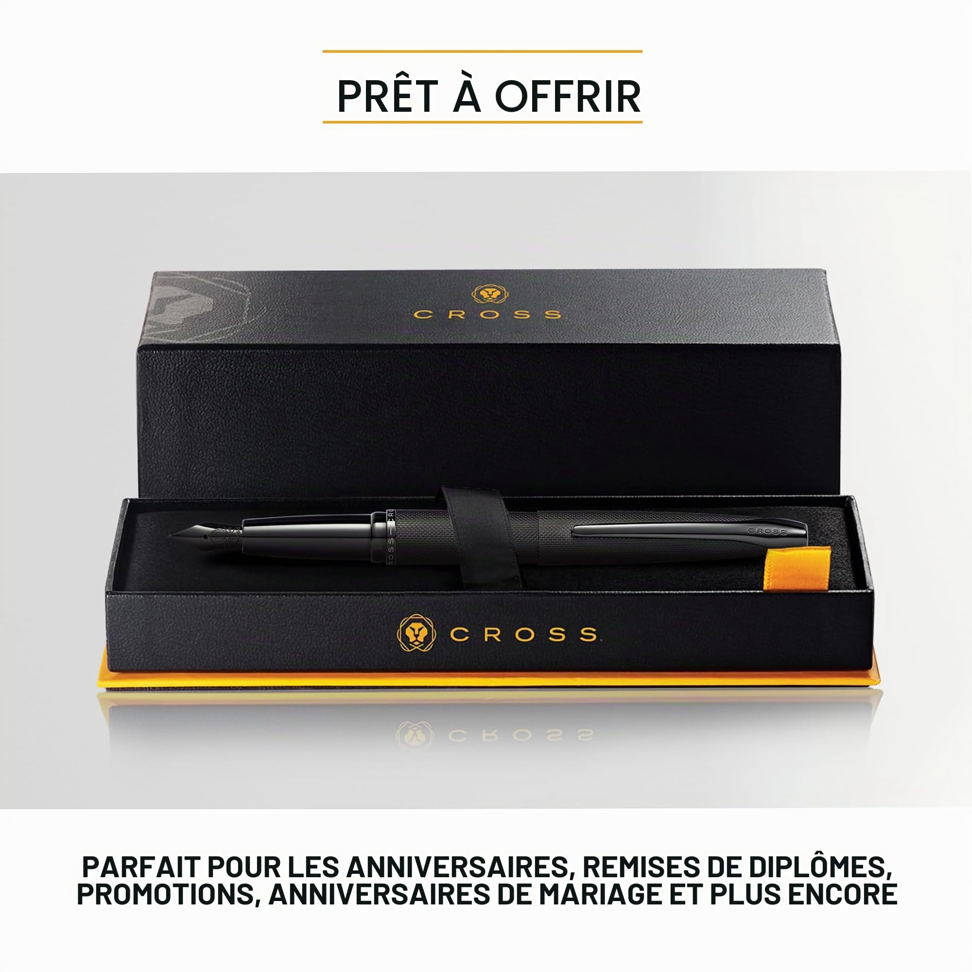 CROSS ATX - Stylo plume noir brossé avec attributs plaqués PVD noir poli / rechargeable - Pointe medium finie à la main - Ecrin classique et 2 cartouches incluses