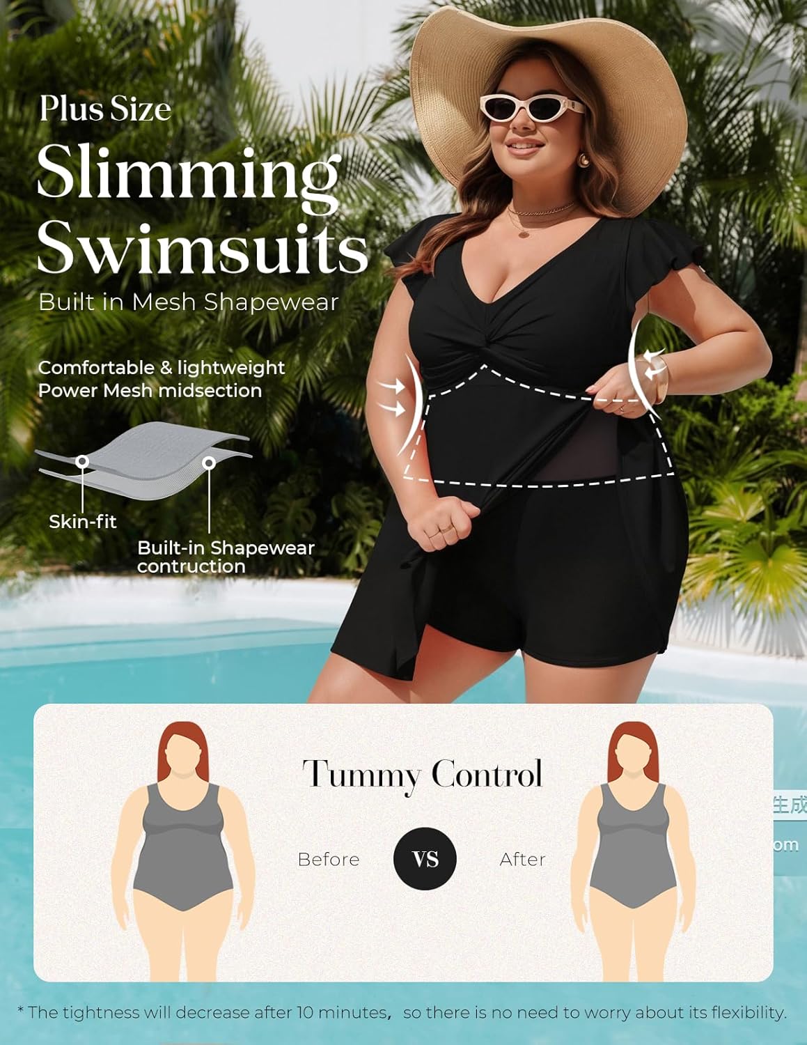 Hanna Nikole Womens Plus Size One Piece Swimsuits, Tummy Control Swimdress, Slimming Full Coverage Push Up Beachwear Black 22 Plus - Image 4