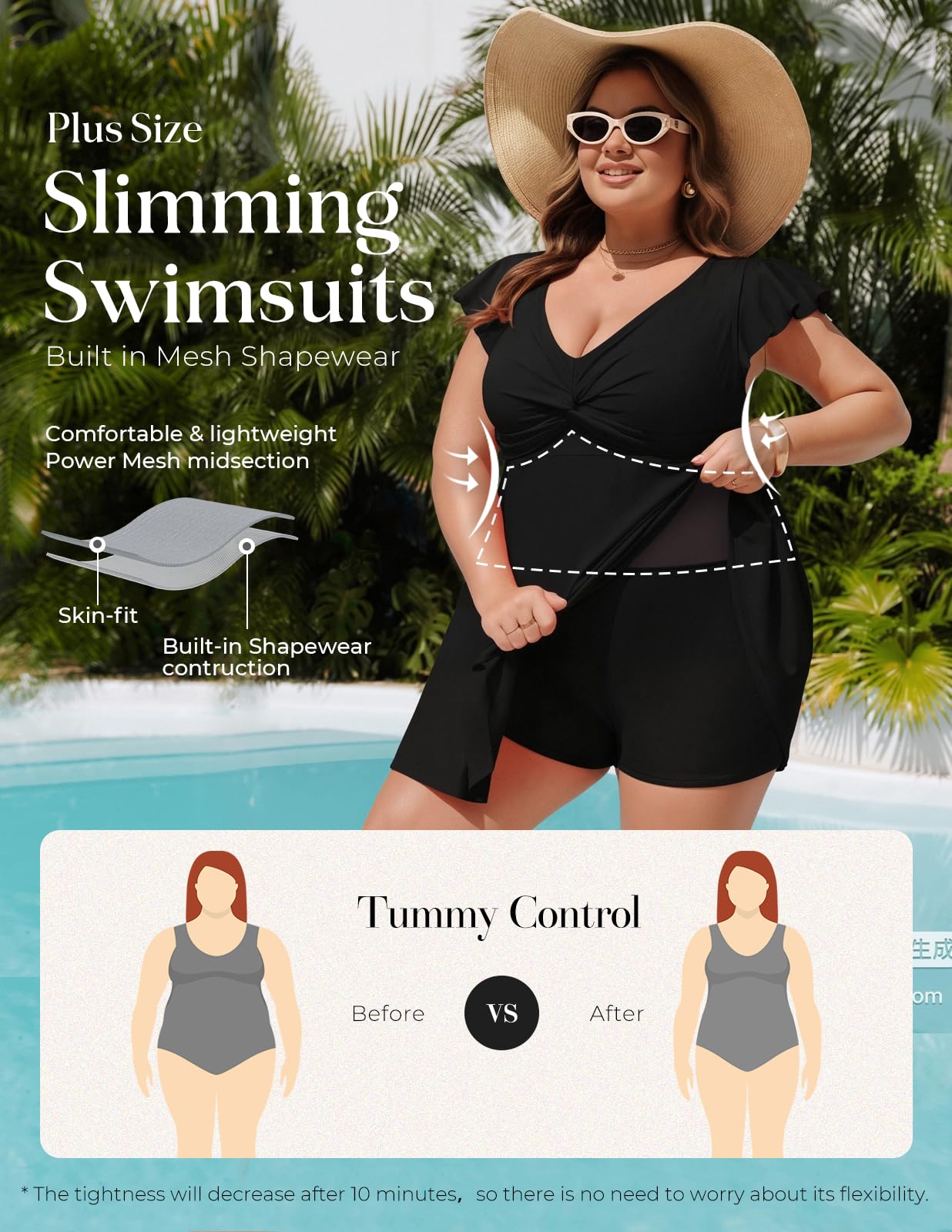 Hanna Nikole Womens Plus Size One Piece Swimsuits, Tummy Control Swimdress, Slimming Push Up Full Coverage Beachwear — view 4