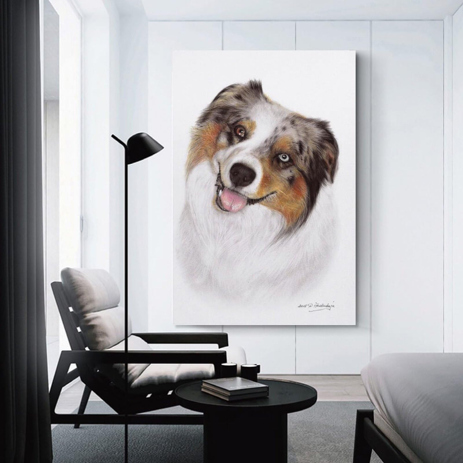 Junmoney Decorative Canvas Print Australian Shepherd, 12x18inch(30x45cm), for Entrance Walls, Hall Decor Or Foyers, A Stylish Accent for Home Entrances