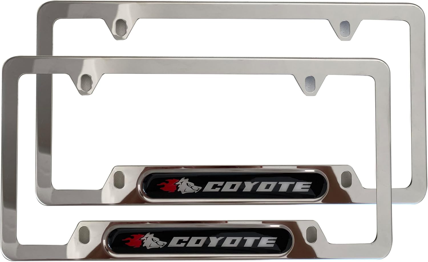 Silver License Plate Frame Cover Holder Coyote Truck Car Accessories Formustang 5.0 Stainless Steel 2Pcs