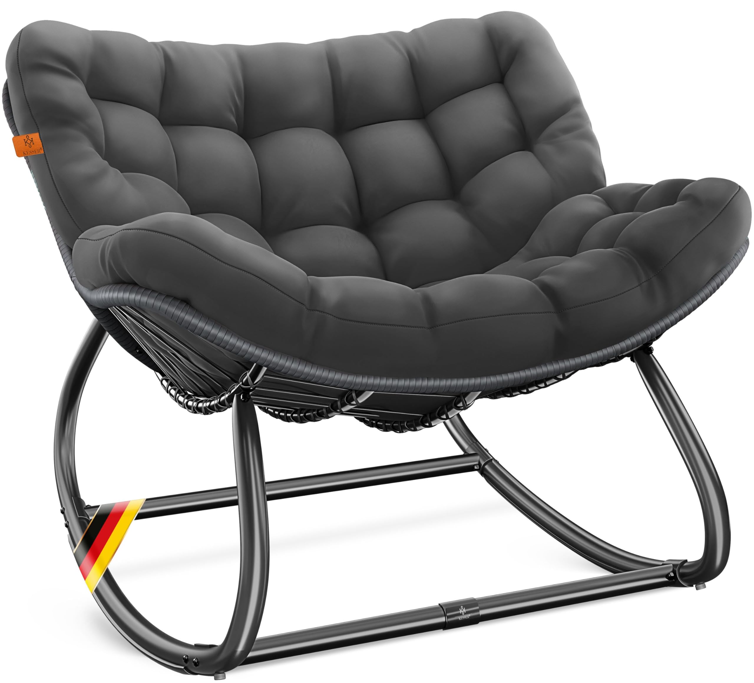 KESSER® Schaukelstuhl XXL Outdoor, ergonomischer Schaukelsessel mit Sitzpolster für In- & Outdoor, Relaxsessel Garten, Balkon Sessel, wetterfester Gartenstuhl bequem, rutschfest, bis 150kg, Anthrazit