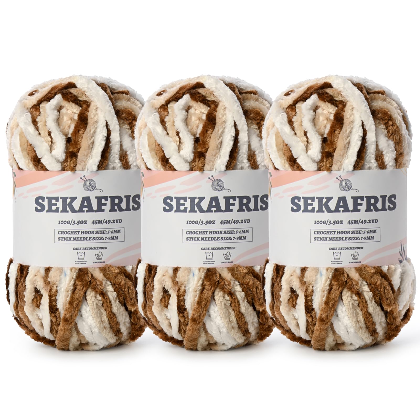Chenille Velvet Soft Yarn White Coffee 3 Pack