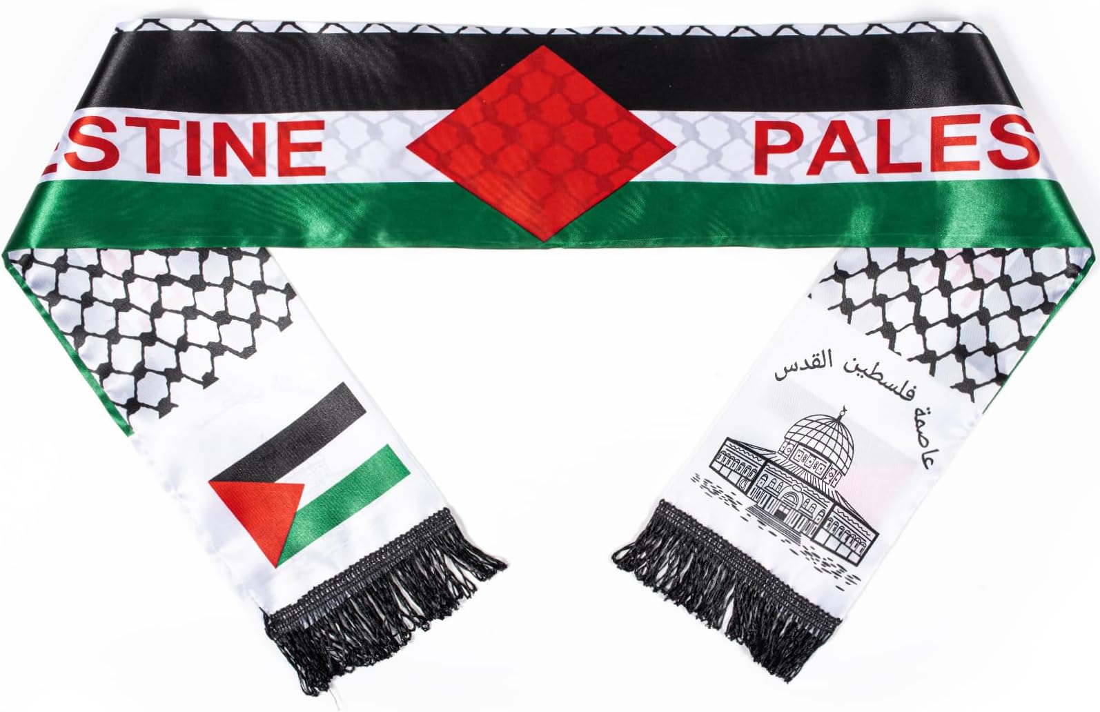 KunoliPalestine Flag Scarf Double Sided Satin Palestinian Scarf Arab Muslim Hijab Keffiyeh Support Palestine Save Gaza Islamic Gift for Men Women Wedding Holiday Ramadan