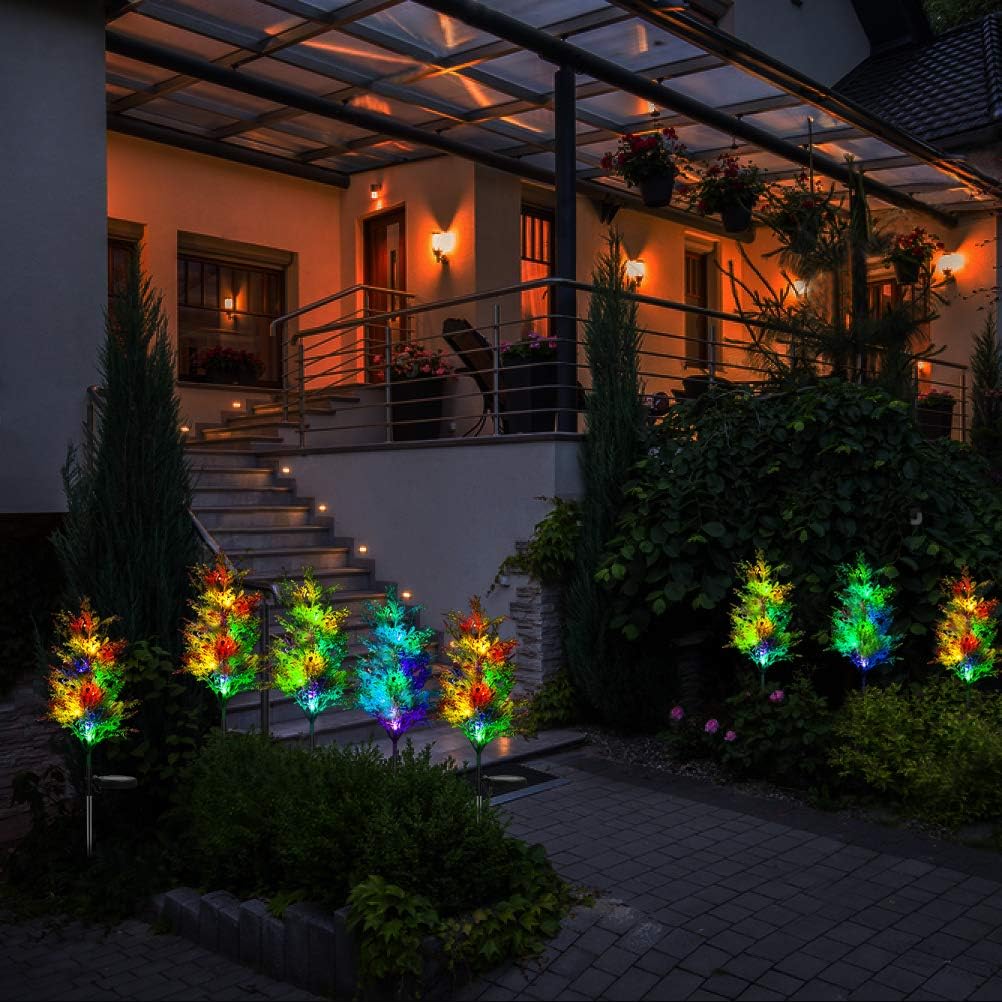 Idefair Solar Garden Lights 2 Pack Outdoor Multi-Color Changing LED Stake Lights Flower for Garden, Patio, Yard and Decoration (Coniferous Tree,2 Pack)
