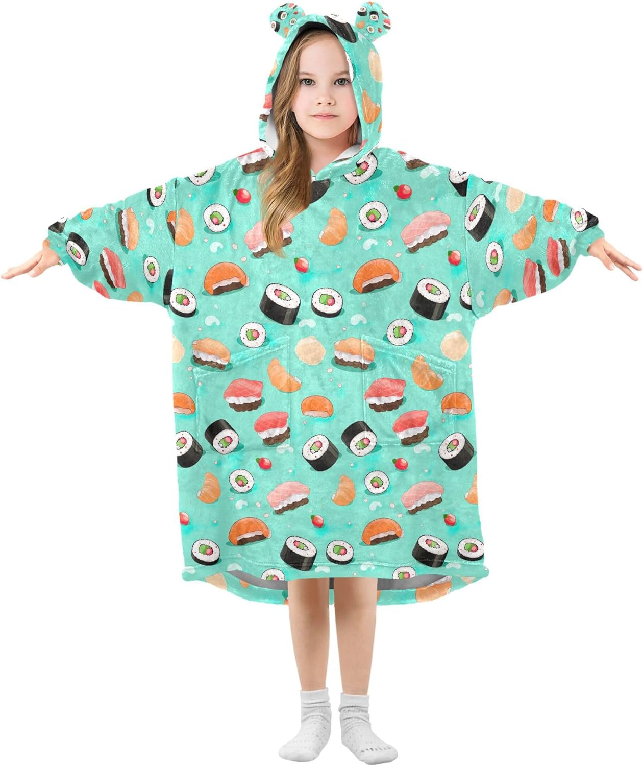 Sushi Food Kids Wearable Blanket Hoodie with Pocket and Sleeves for Toddlers, Cute Hoodies Girls Boys B0403765