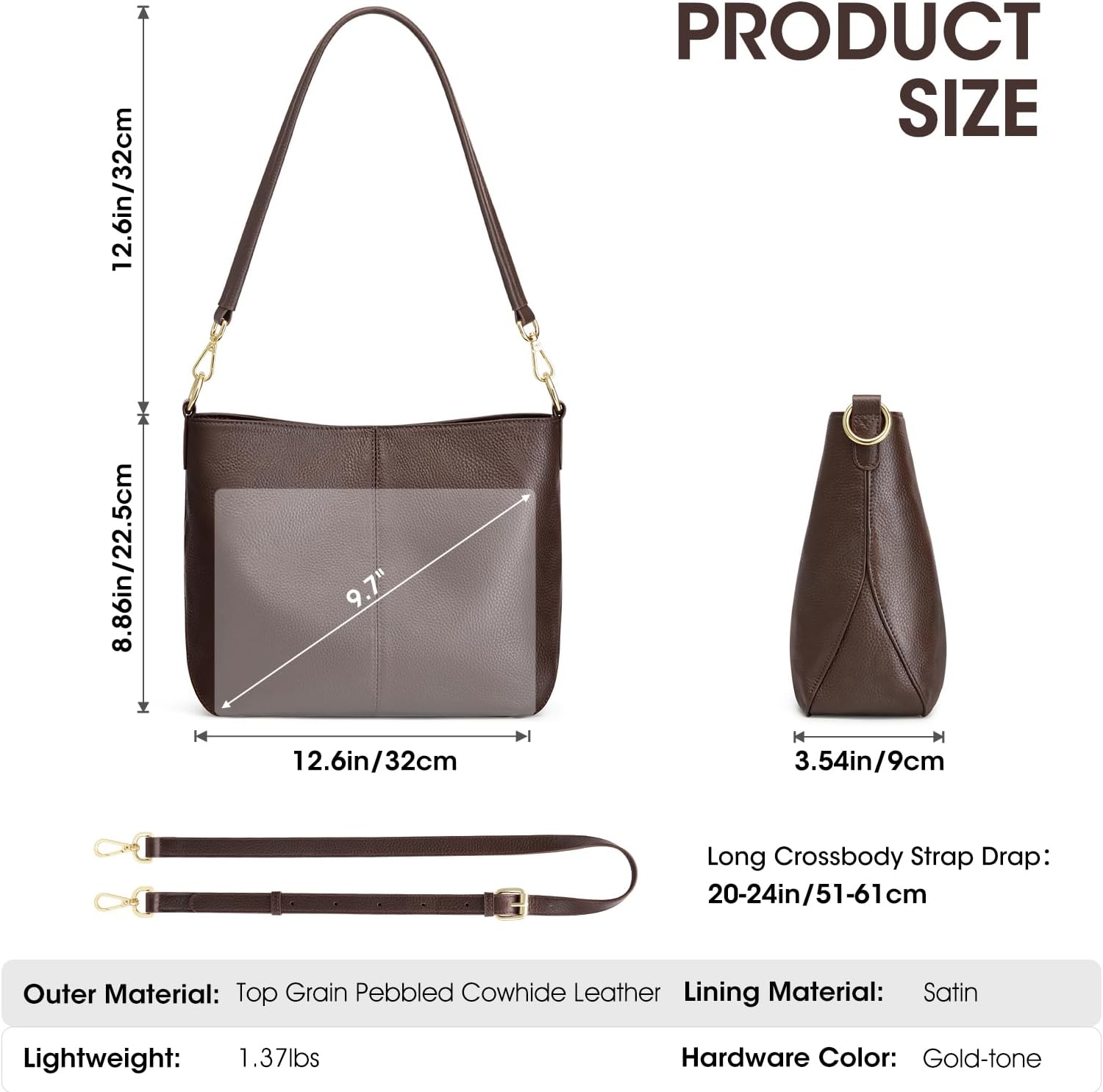 Kattee Leather Crossbody Bags for Women, Crossbody Purses for Women, Women's Handbags Hobo Bag with Adjustable Strap - Image 3