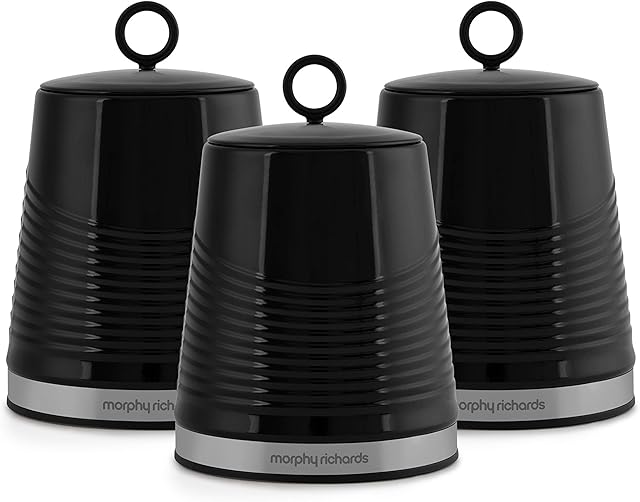 Morphy Richards 976004 Dune Kitchen Storage Canisters, Tea Coffee Sugar Set of 3 Canisters, Black