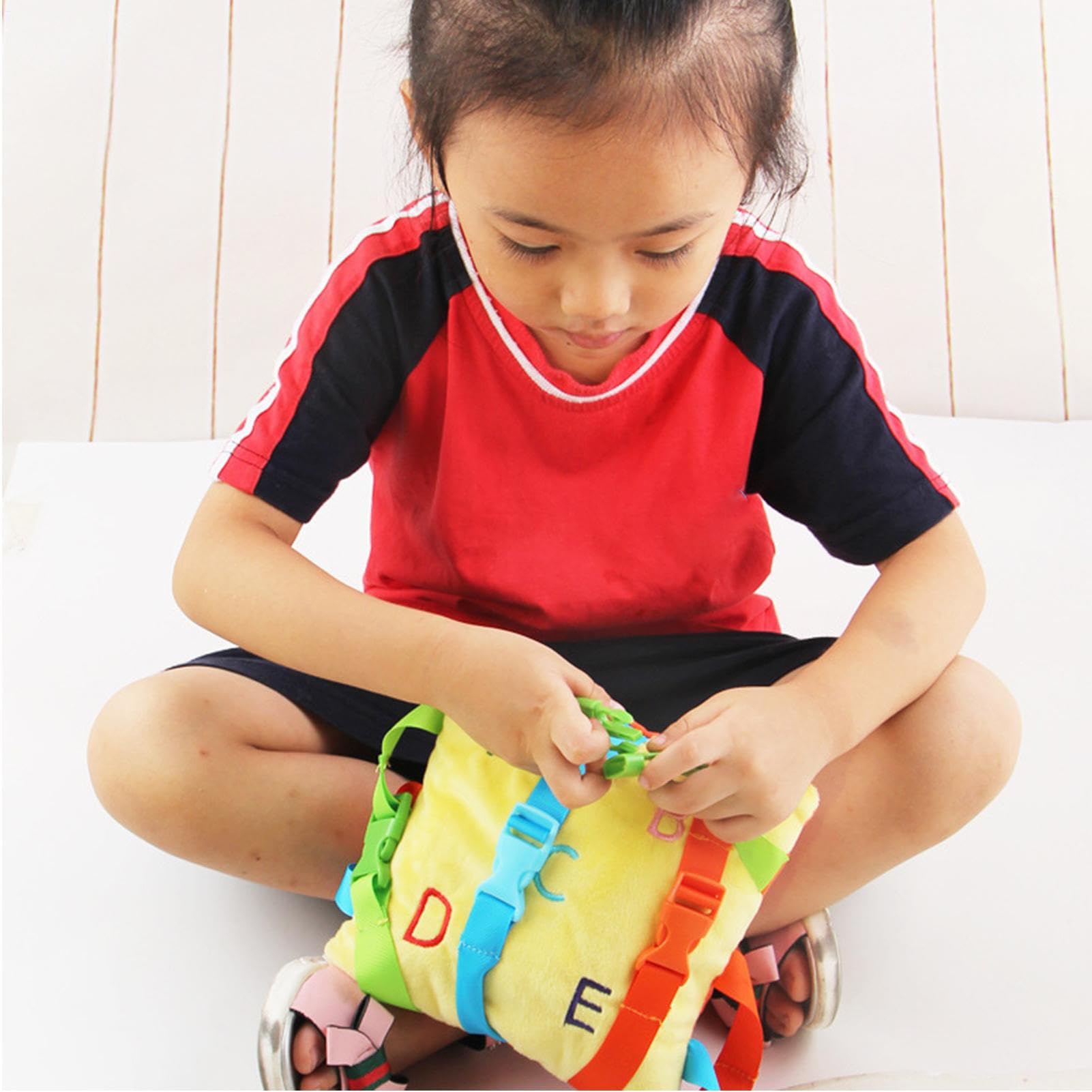 Cojín sensorial con hebilla: educativo para niños pequeños, muñeca con hebilla, educativo de motricidad fina, bolsillo interactivo con cremallera y forma de números, de
