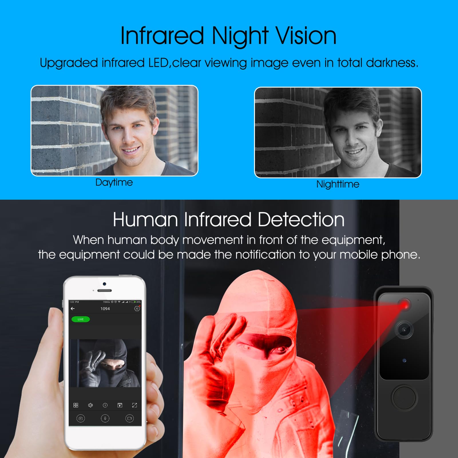 Denash Timbre con Video Inteligente 1080P con Detección de IA y Audio Bidireccional