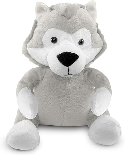 DolliBu - Peluche de lobo de peluche – Lobo gris sentado de piel suave, adorable juguete de peluche de lobo para jugar, lindos regalos de vida