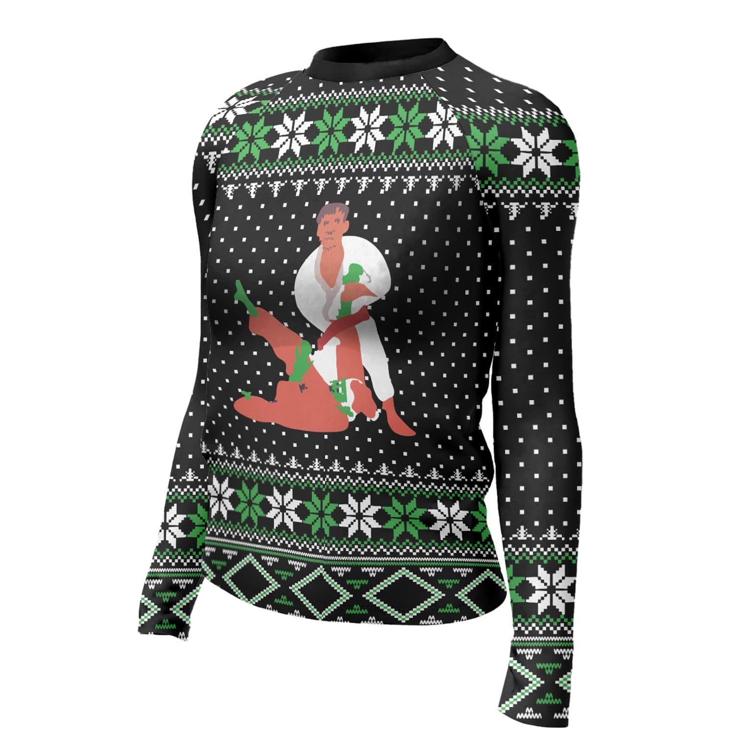 365CUSGIFTS - Funny Jiujitsu Christmas Compression Shirts Woman 4-Way Stretch Construction, Dry Fit Long Sleeve Womens Top - XS