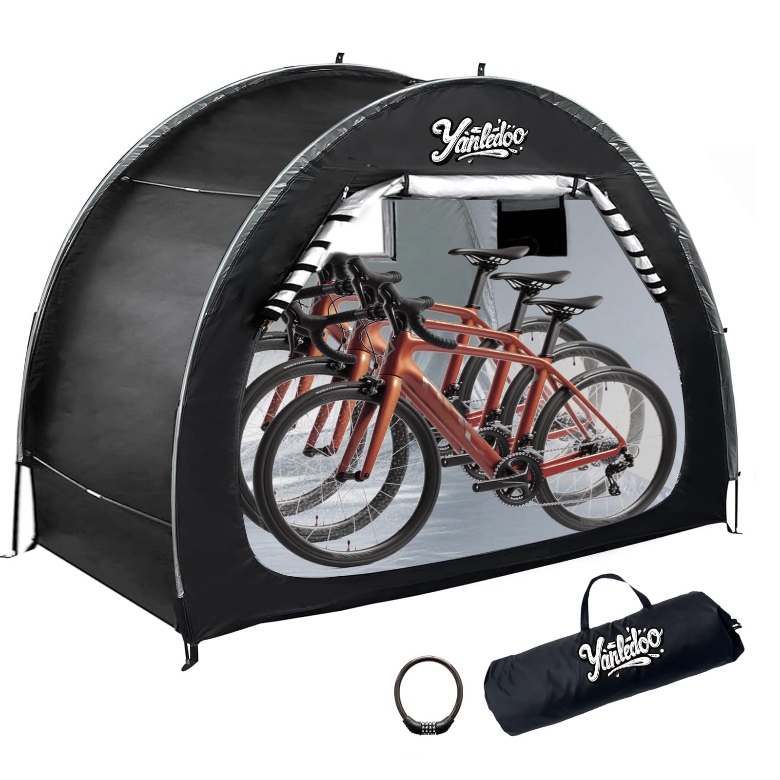 Bike Shed, Outdoor Portable Bike Storage Shed Tent, Bike Tent, Waterproof Bicycle Shelter with 210D Oxford Fabric, Bicycle Cover Fits 2-3 Bikes (Black) - 1