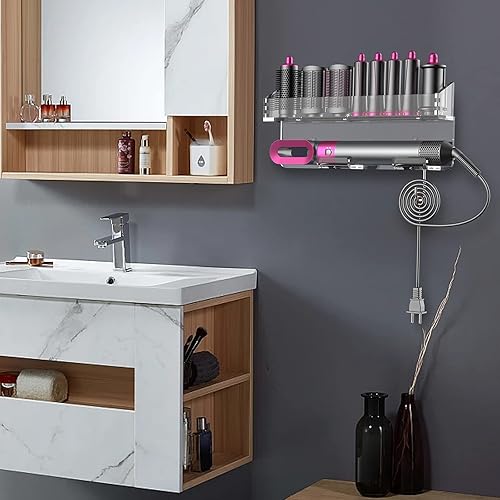 Miniatura 6 de Soporte de almacenamiento para Dyson Airwrap Complete Styler, soporte de montaje en pared acrílico transparente, organizador de almacenamiento para
