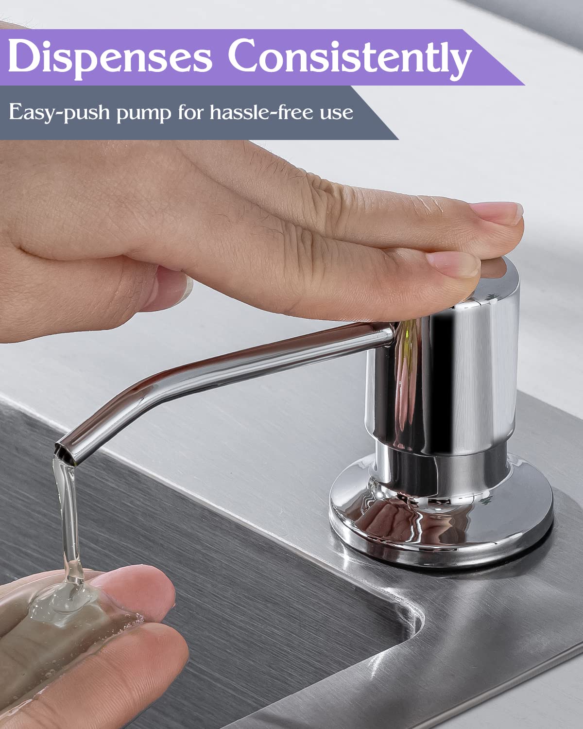 Dispensador de jabón integrado para fregadero de cocina, acero inoxidable (cromo), juego de bomba para jabón o loción, recarga desde la parte superior, dispensador de jabón para encimera, 17 onzas