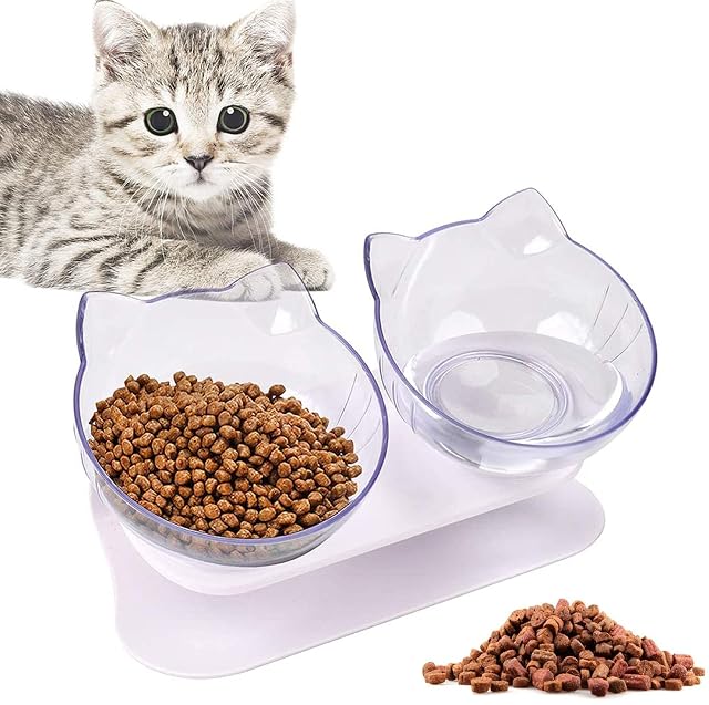 WANGZAIZAI Cuenco del Gato, 2 in 1 Tazón Cuenco Doble 15° Inclinación Antideslizante Comedero Doble…