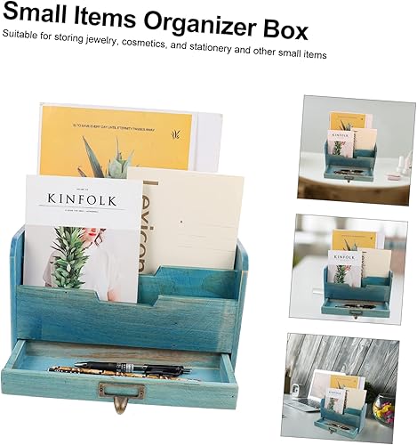 Miniatura 6 de NUSITOU 1 carpeta de papel vintage de madera para artículos diversos archivos cajones contenedor multiusos con soporte de uso rústico libros para