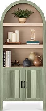 Best Choice Products 72" Tall Arched Pantry Cabinet w/Reeded Doors, 5-Tier Bookshelf, Armoire, Hutch, Bookcase, Storage Cabinet w/Adjustable Shelves, for Dining Room and Livingroom - Sage
