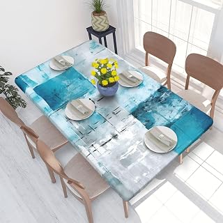 4FT Rectangular Fitted Table Cover Stretch Tablecloth Waterproof Table Protector Abstract Painting Decoration for Party Picnic Wedding Indoor Outdoor