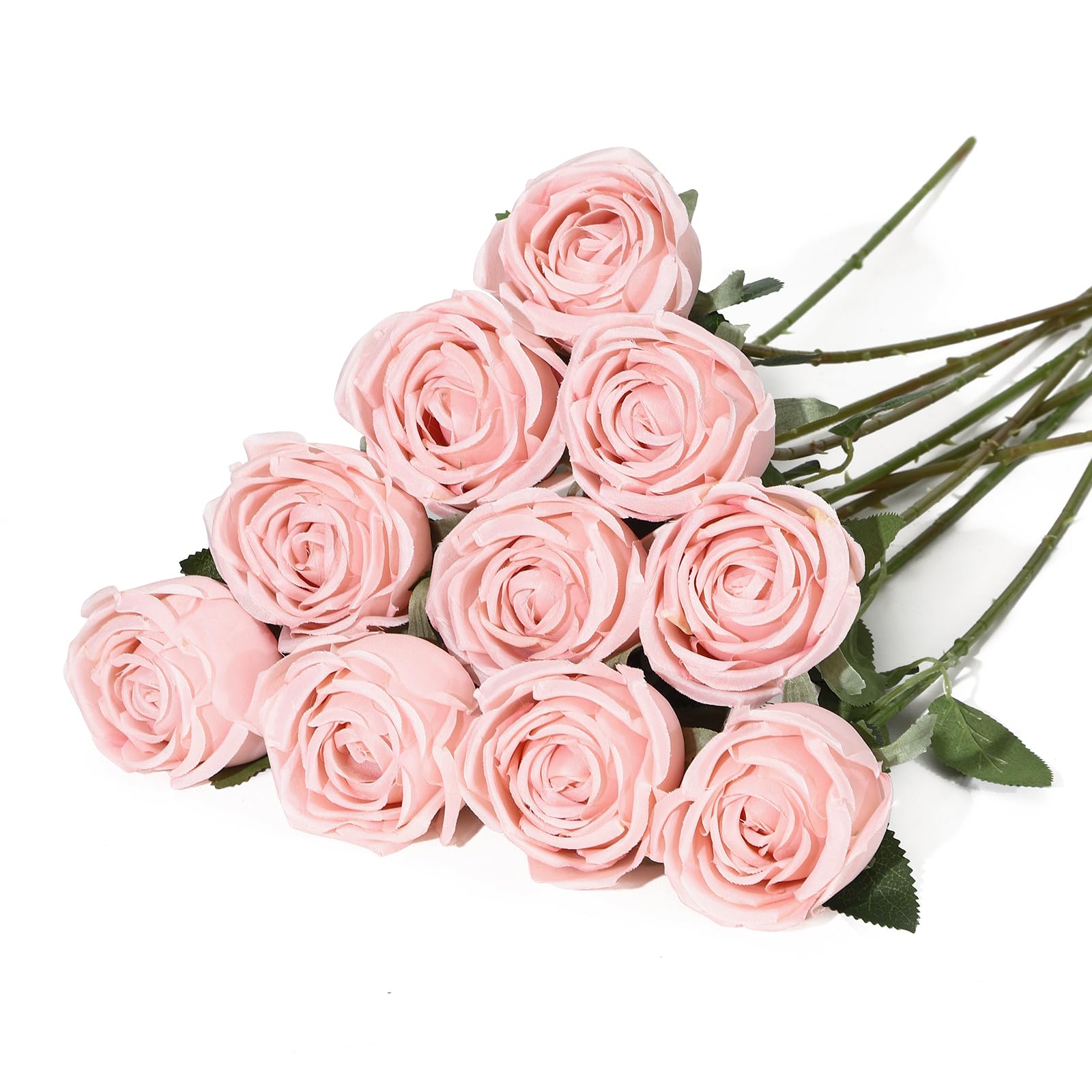 LEUCHTAMOR 10pcs Artificial Roses Blush Fake Rose Flower Realistic Faux Roses for DIY Wedding Bouquets Bridal Shower Centerpieces Floral Arrangements Party Tables Home Decorations