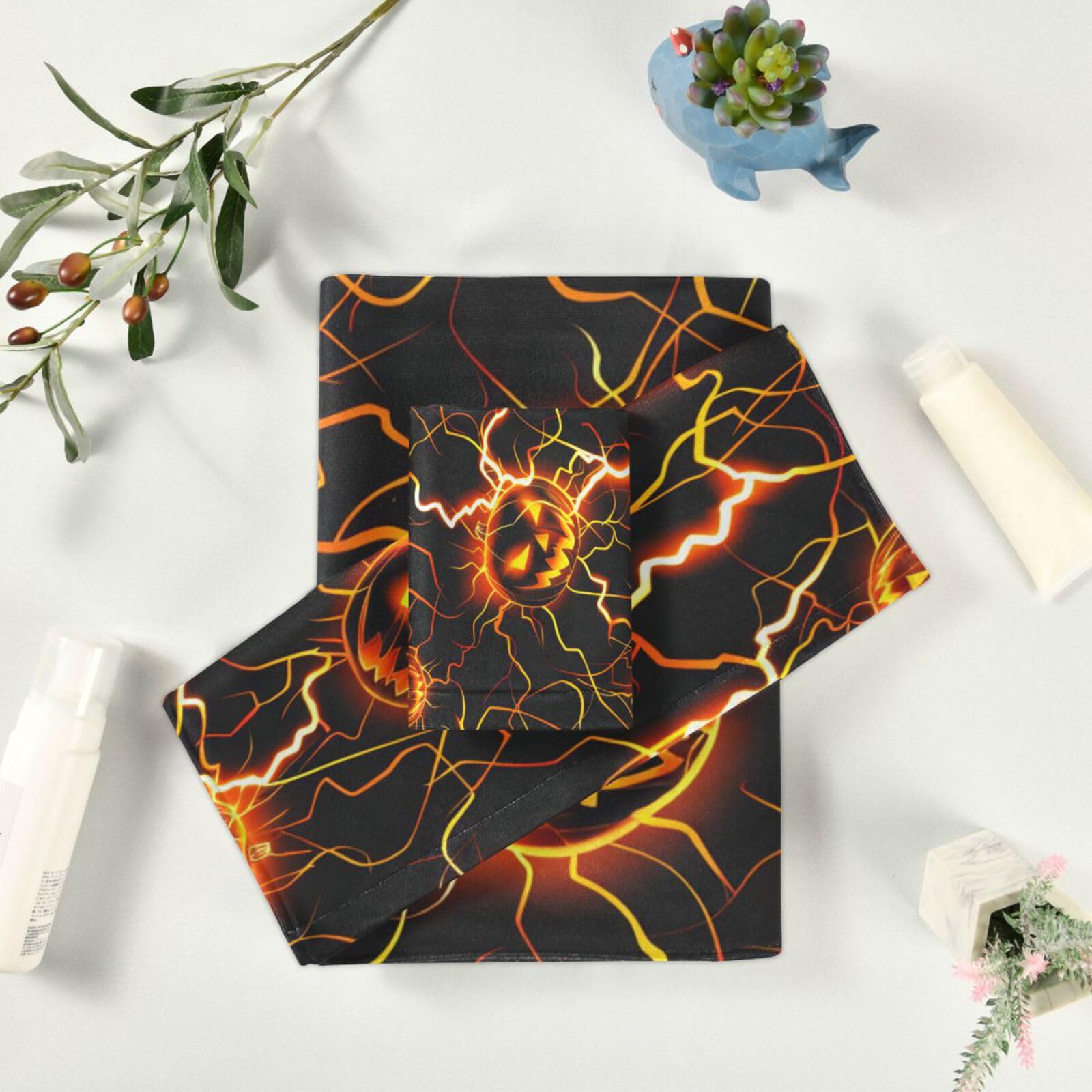 Horrors Lightning Pumpkin Halloween morbido asciugamano viso set 3 pezzi, 1 asciugamano da bagno, 1 asciugamano mani 1 panno per la casa cucina hotel palestra nuoto spa