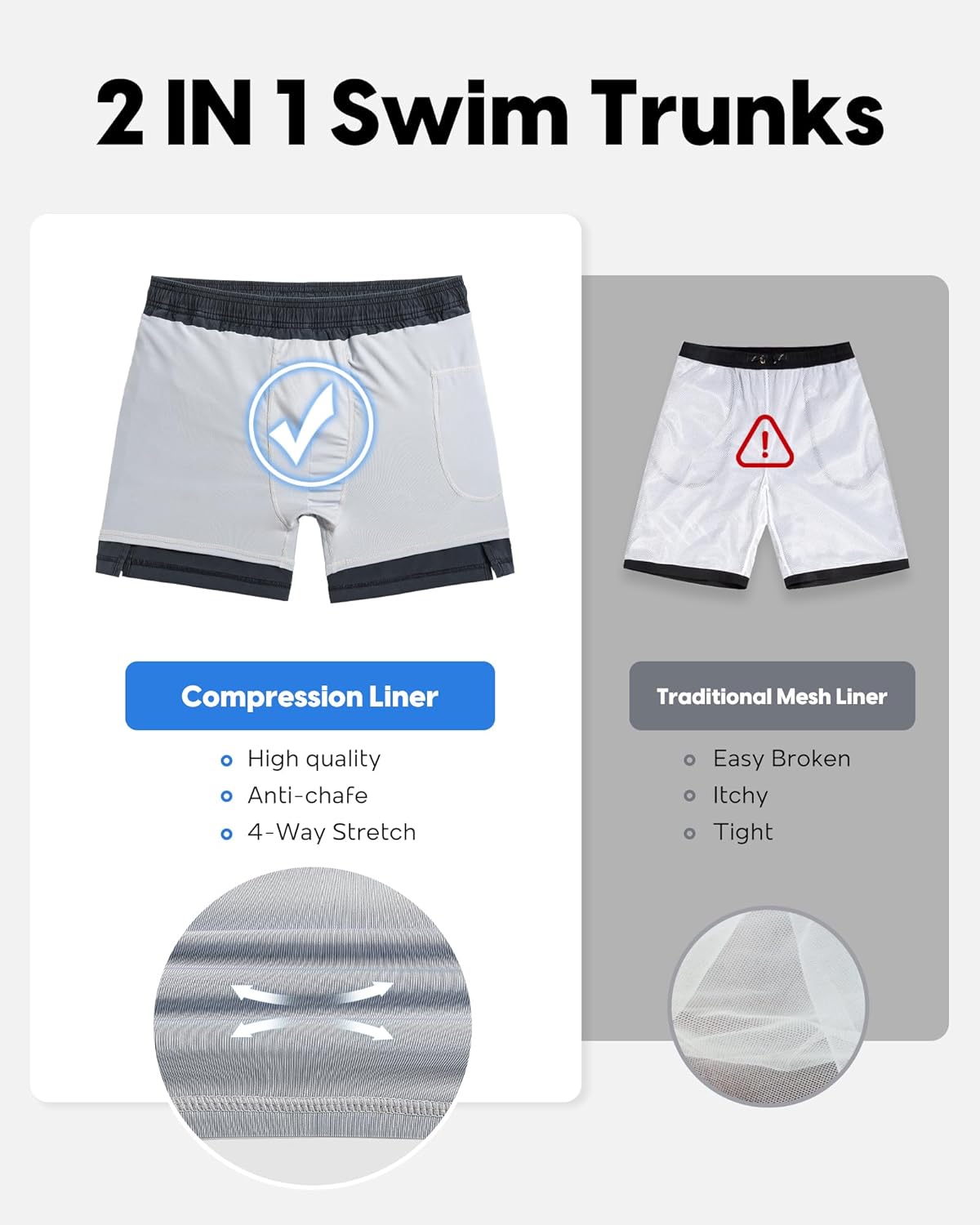 maamgic Men's Swim Trunks with Compression Liner 5.5 inch Beach Shorts Quick Dry Bathing Suits with Zipper Pocket - Image 5