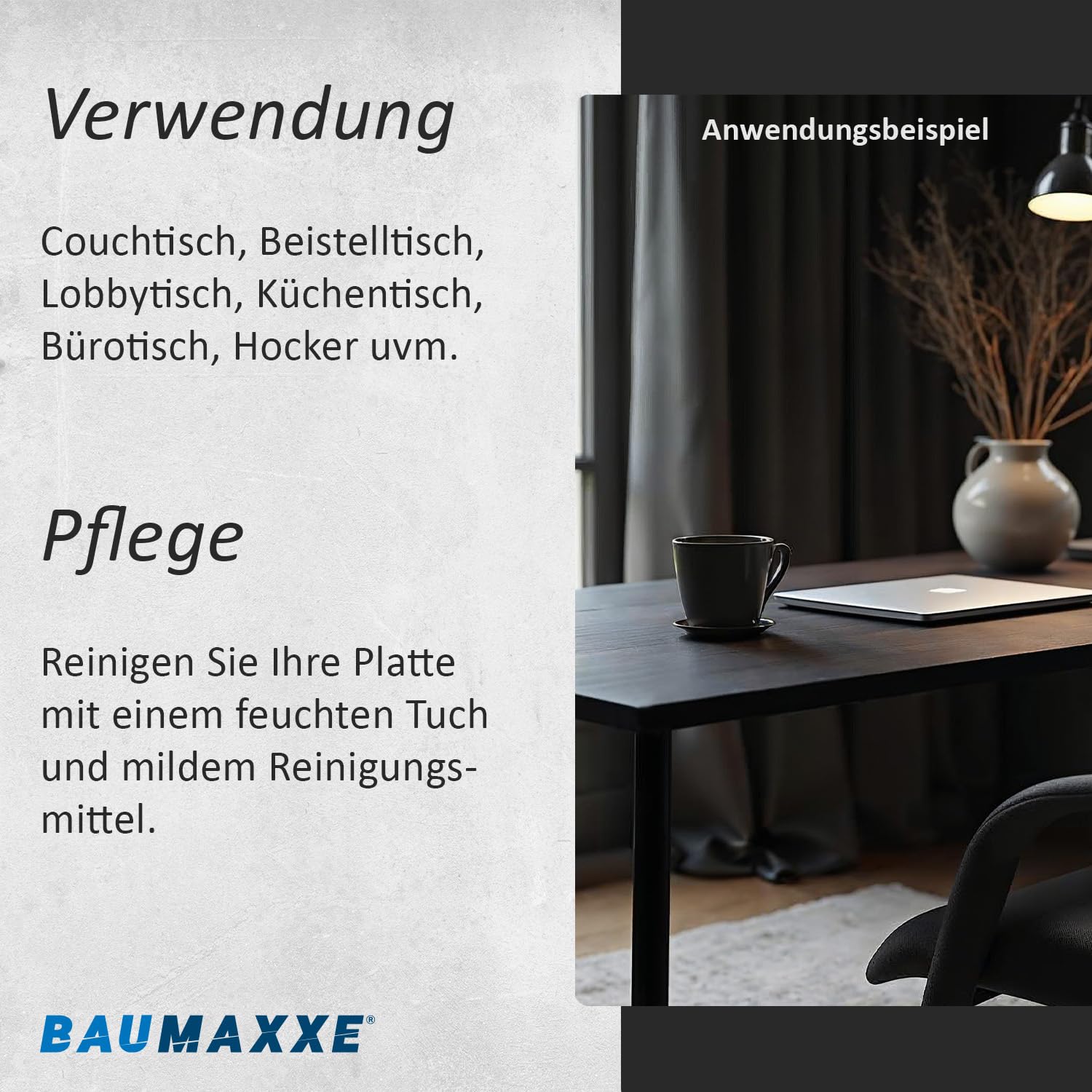 Tischplatte I 100 x 60 cm I rechteckig I Stärke: 10 mm I schwarz Ash I MDF Platte Melaminbeschichtung beidseitig I DIY-Projekte I bm336
