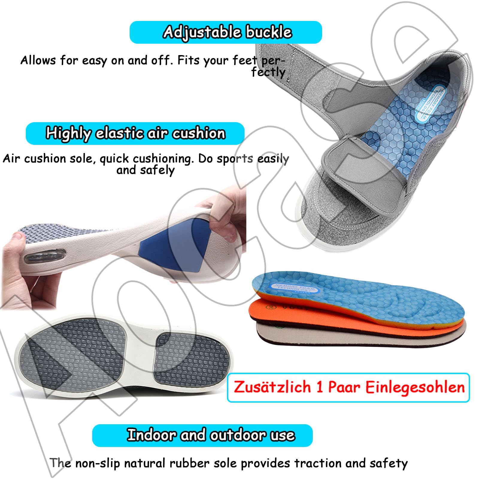Zapatos para Diabeticos pies Hinchados Hombre Zapatillas Pie Diabetico Verano diabetico Ortopedicos Mujer Ancho Especial Caminar,Negro,46 EU