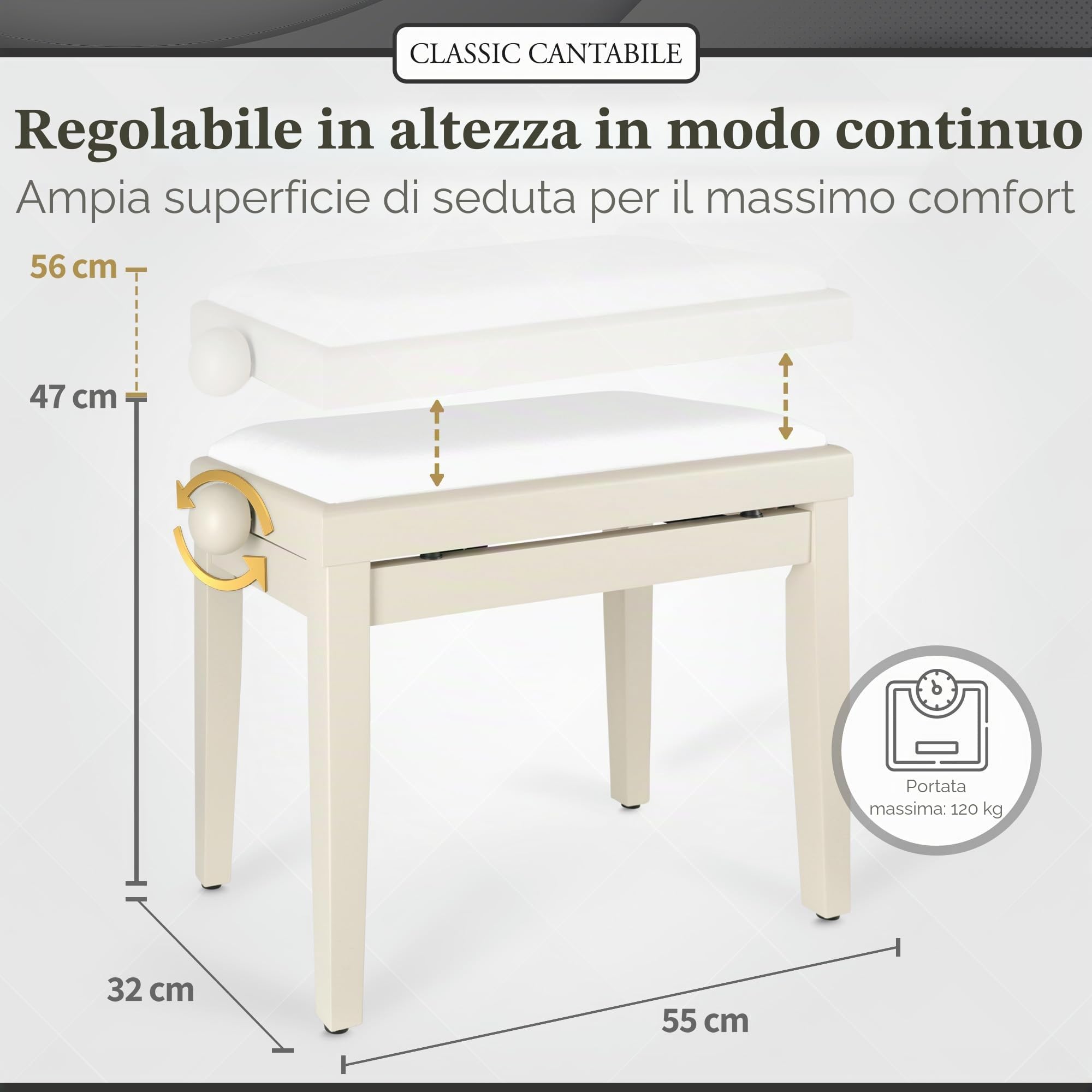 Classic Cantabile Panca per pianoforte frassino bianco opaco