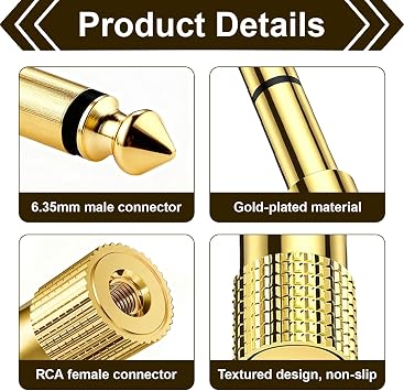 4 Pcs Headphone Jack Adapter, 6.35mm Male 1/4 inch to 3.5mm Female 1/8 inch Stereo Audio Jack Converter, Gold Plated Adaptor for Digital Piano, Home Theater, Recording Equipment, Hi-Fi Systems