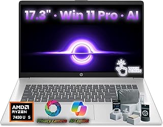 HP 17-inch Touchscreen Business Laptop - AMD Ryzen 5 7430U(4.3GHz Max) · HD+ Display · AI Copilot Key · Fast Charge · Privacy Camera · Wi-Fi 6 · Win 11 Pro · w/Accessory (64GB RAM | 2TB SSD)