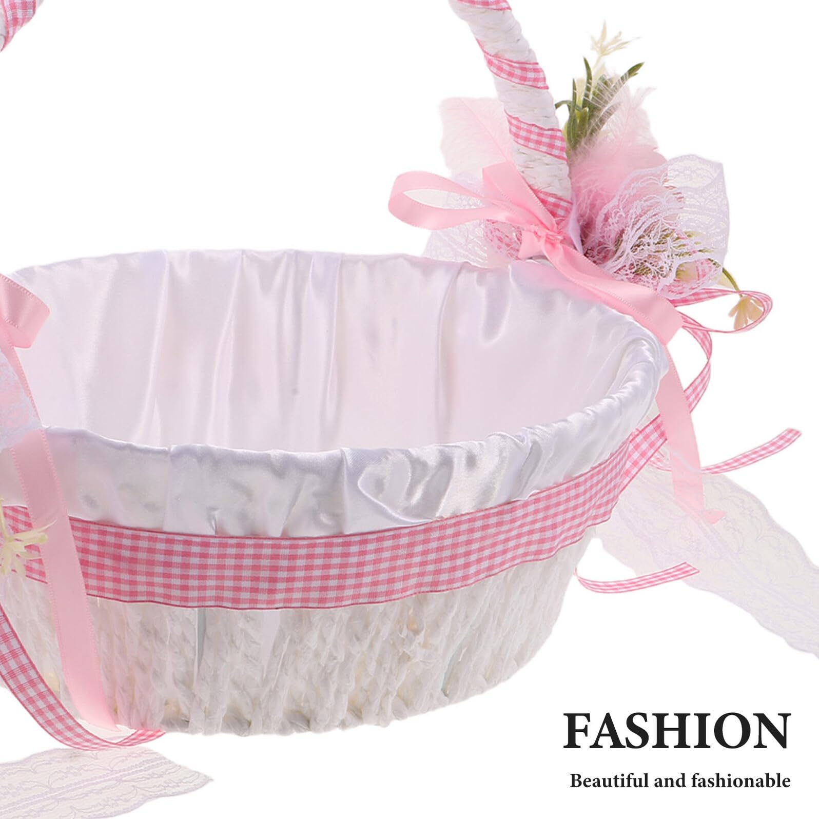 Gatuida Blumenkorb für Blumenmädchen Handgewebter Hochzeitskorb mit Großzügigem Stauraum Rosa Osterkorb für Süßigkeiten und Gastgeschenke