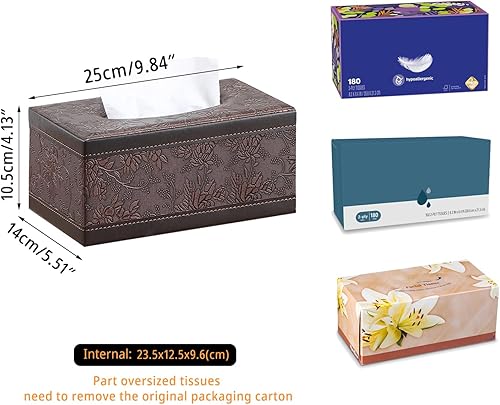Miniatura 4 de Funda rectangular de cuero para caja de pañuelos, soporte de caja de pañuelos moderno rectangular para toallas de papel, dispensador de pañuelos de