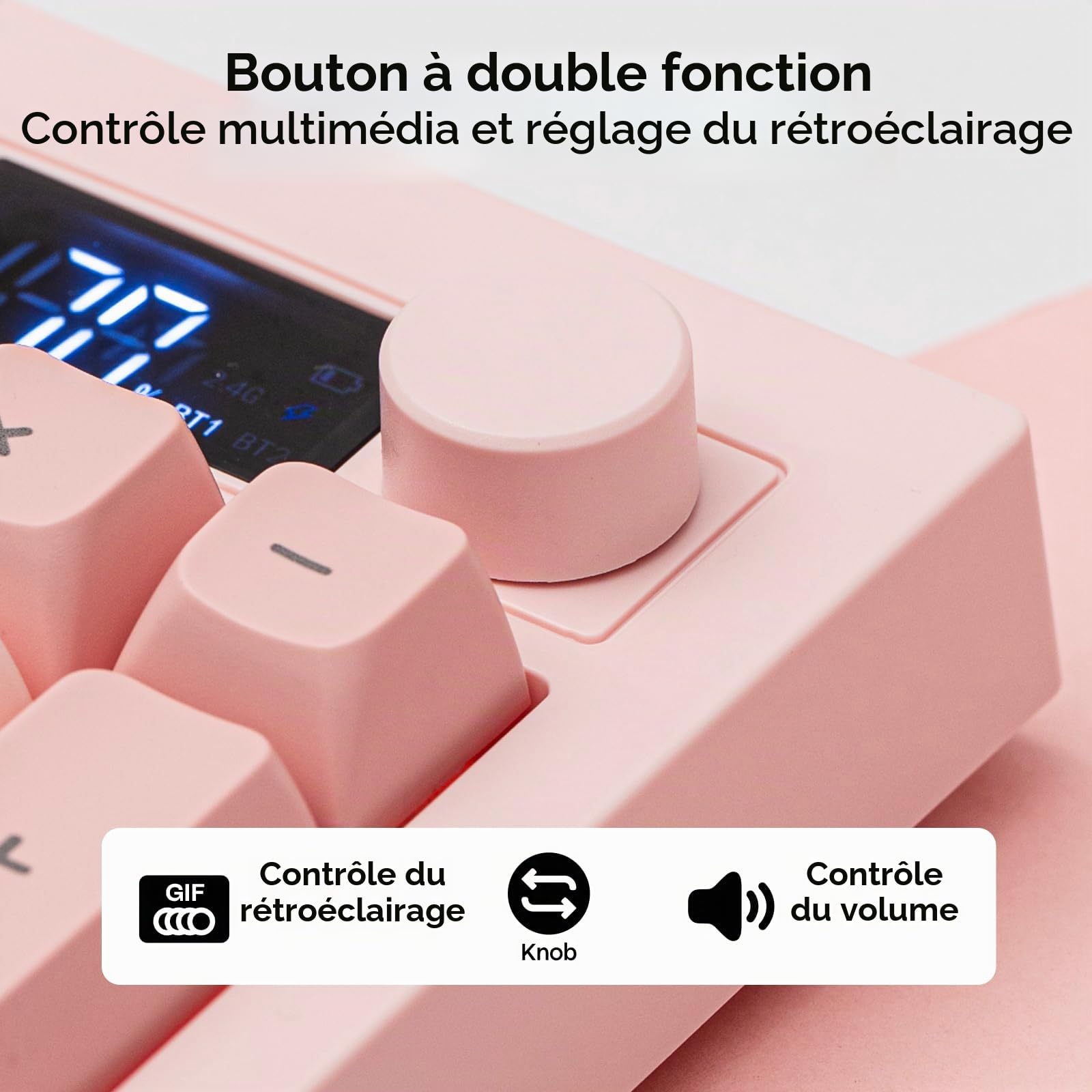 EPOMAKER Aula S102 Pro Clavier Gaming à Membrane avec Écran TFT | Bouton de Volume&Pavé Numérique, BT/2.4G/USB, RVB, Structure Silicone Crémeuse, Clavier Silencieux pour PC Jeu/Bureau (Rose)