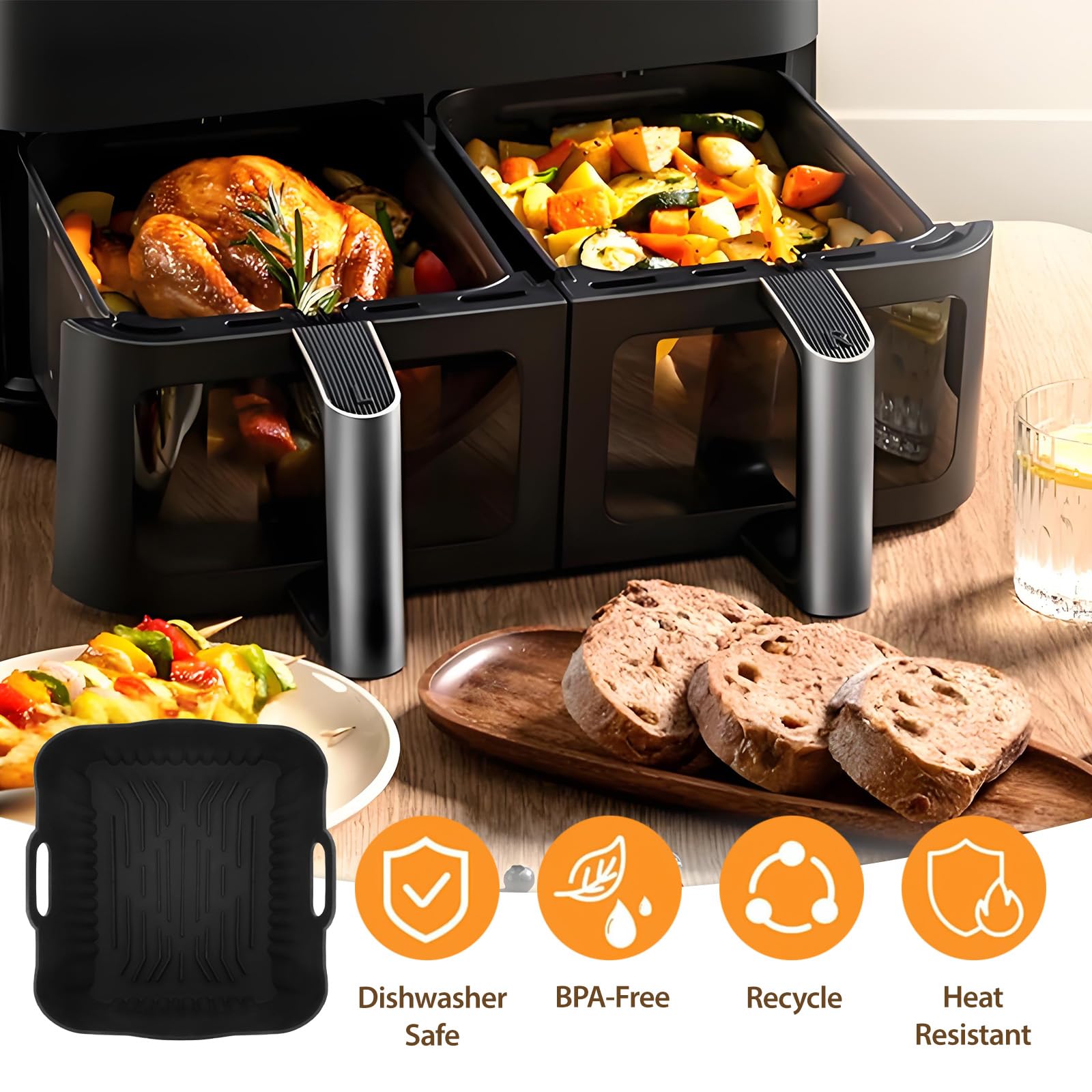 GADITIEK 2 pièces Moule Silicone Air Fryer for COSORI Air Fryer 2 Compartiments 8,5L Dual Friteuse Sans huile, Airfryer Accessoires Plat Silicone for COSORI CAF-R901-AEU Ninja AF300EU AF400EU AF451EU