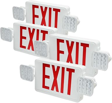 Exit Signs with Emergency Lights,Two Adjustable LED Lights with Backup Battery,Red,94V-0 Fire Resistant,120-277V,Wall Or Ceiling Mount,UL 924 Listed,Exit Sign for Business 4