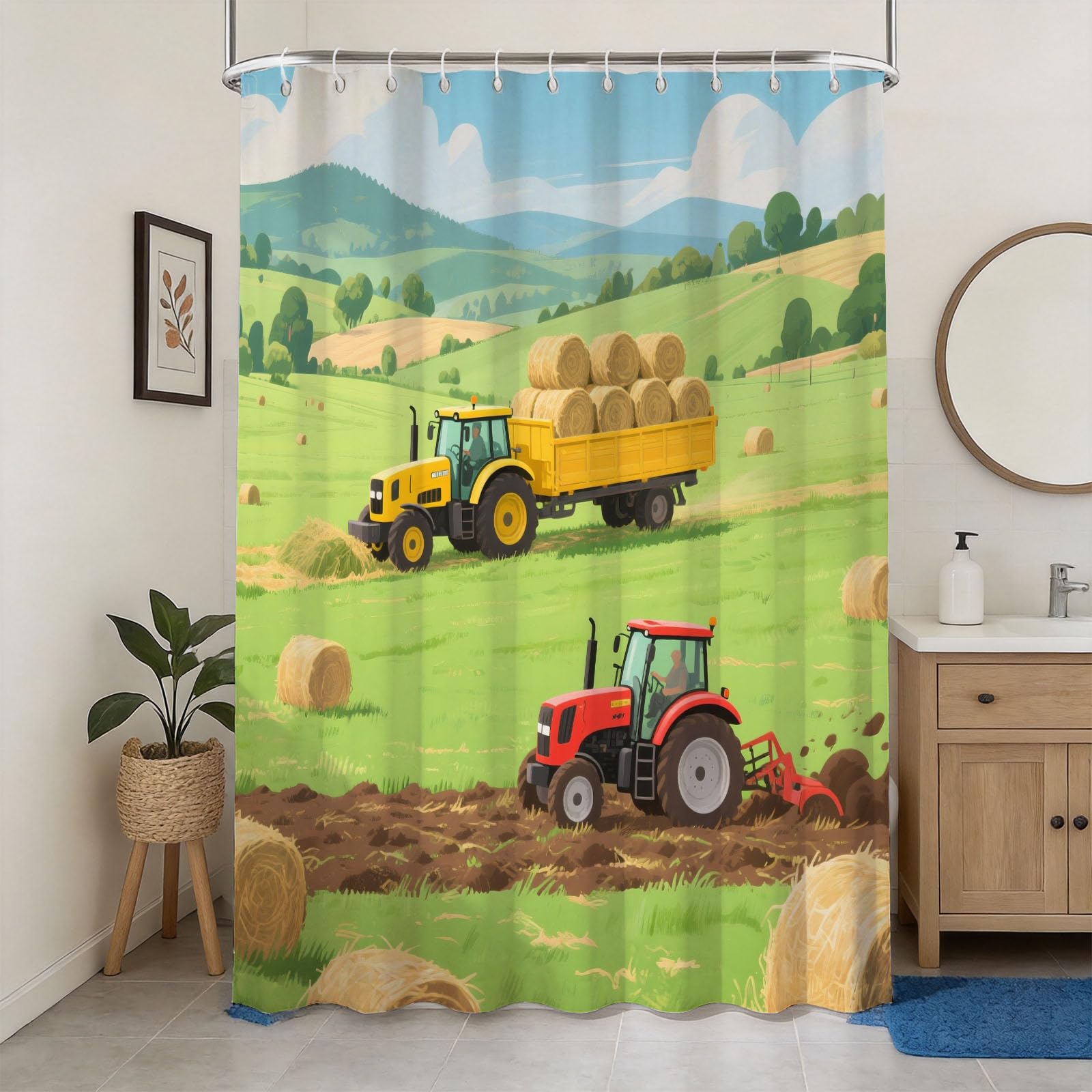 Rideau de douche machinerie agricole imprimé 3D tissu polyester lavable