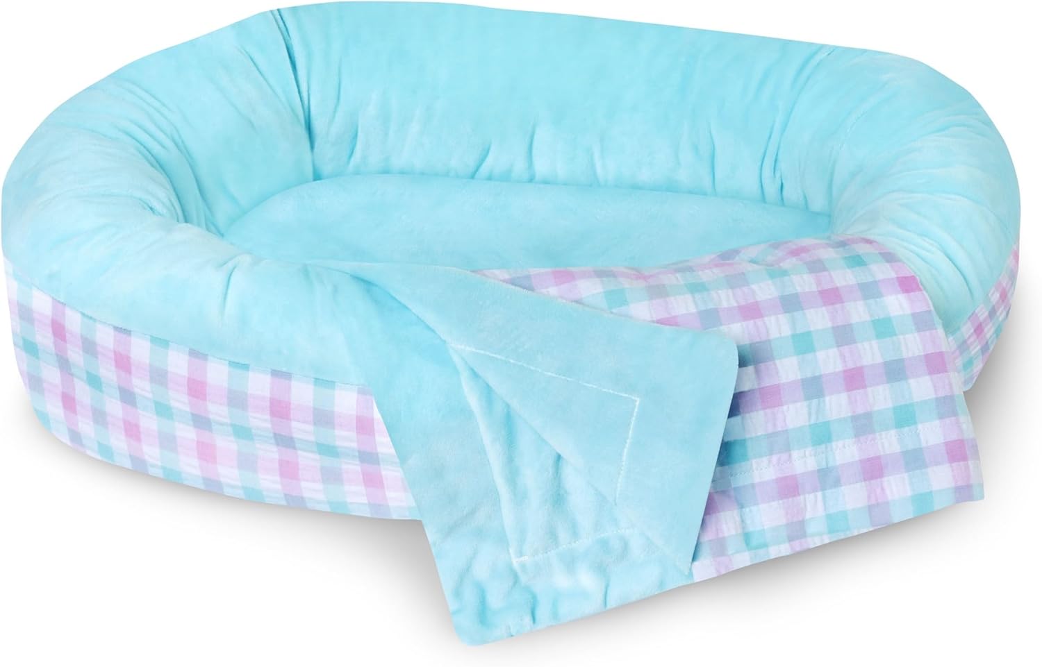The Ashton-Drake Galleries Reversible Solid & Plaid Bassinet Baby Doll Accessory with A Matching Blanket