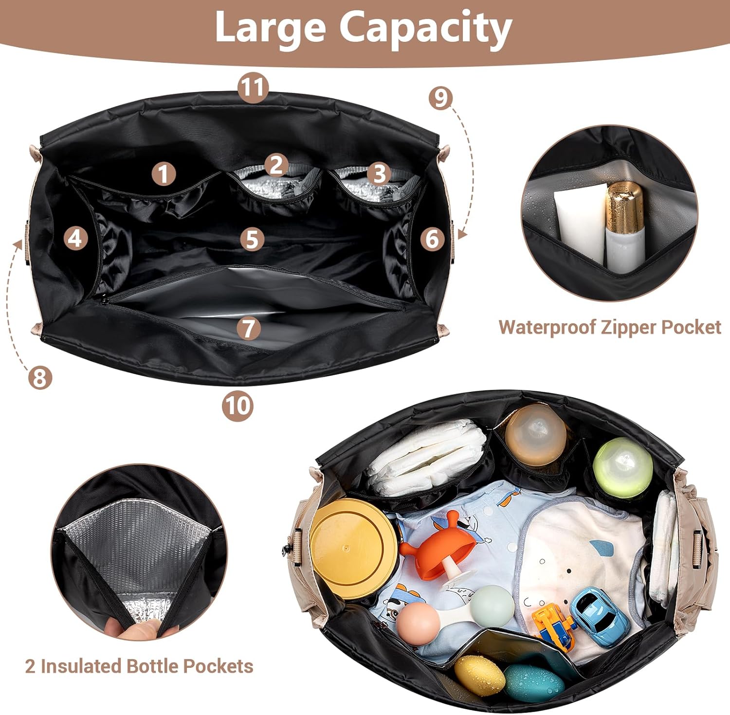 IBFUN Diaper Bag Tote for Baby - Large Baby Bag 4Pcs with Waterproof Changing Pad Pacifier Case, Travel Hospital Mommy Bag - Image 3