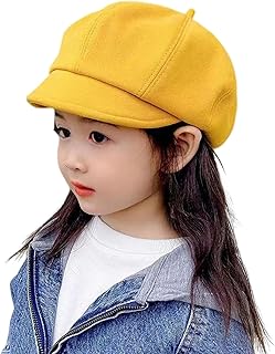 Boina para niños, boina francesa, boina infantil, ala corta, estilo vintage, monocolor, color amarillo, talla única, amarillo, Talla única