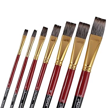 Arora Short Handle Triple Color Synthetic Flat Tip Artist Paint Brush Set, 7 Pieces(Wood)