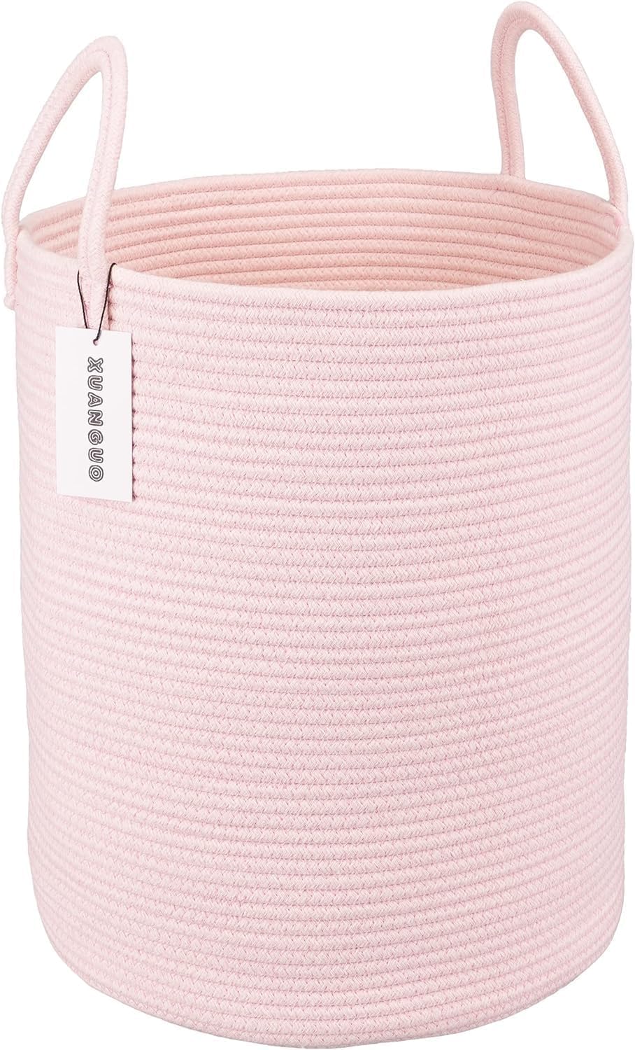 Sleepy Jute Cotton Rope Modern Tall Laundry Hamper Basket Baby Nursery Hamper For Clothes Organizer Dirty Clothes Hamper laundry Hamper In Bedroom Storage ((BABY PINK), 12''x''15 inch)-image-24