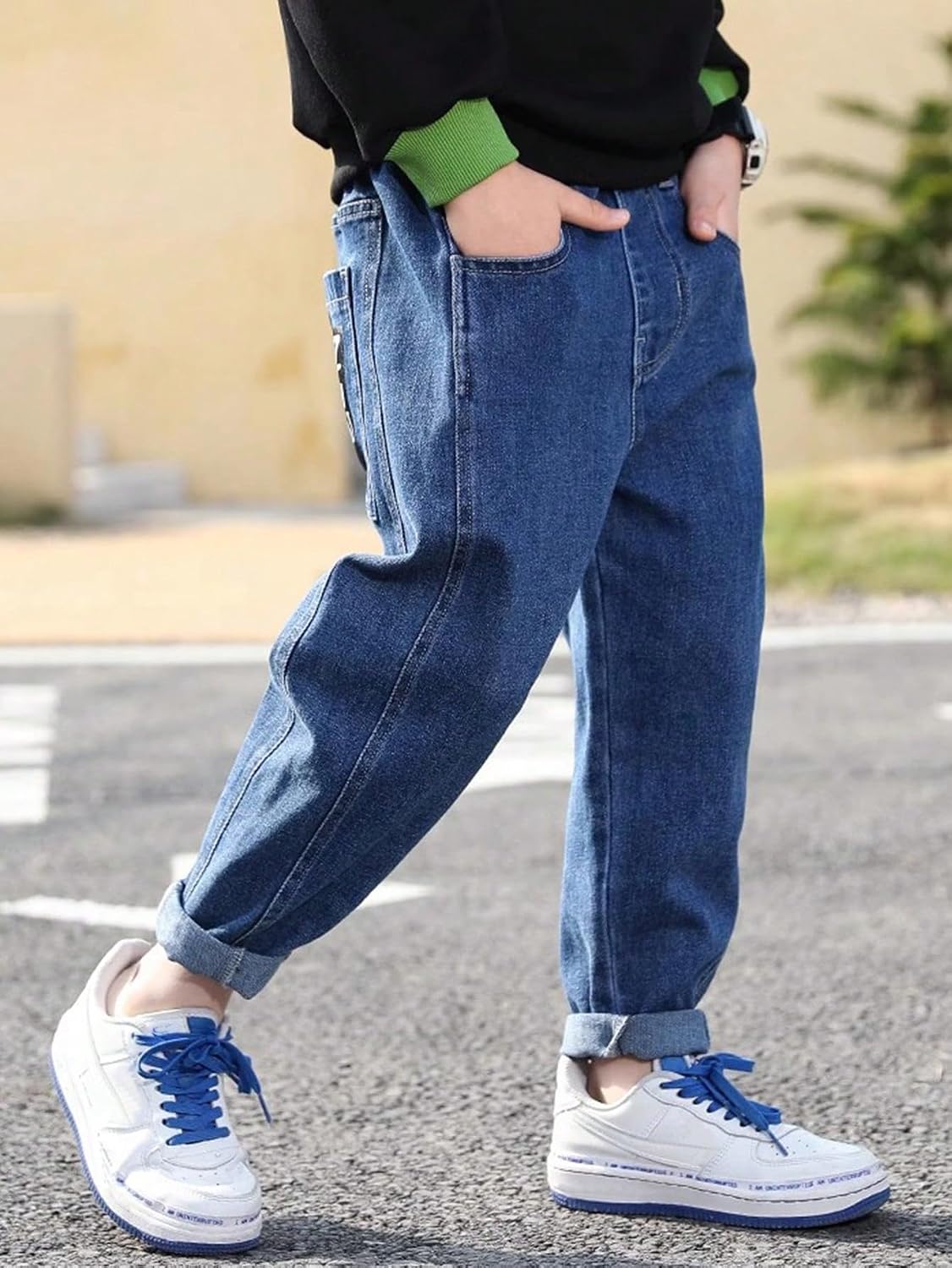 Boys Baggy Jeans Elastic Straight fit Stretch Denim Pants Loose Kids Clothes 6-12 Years