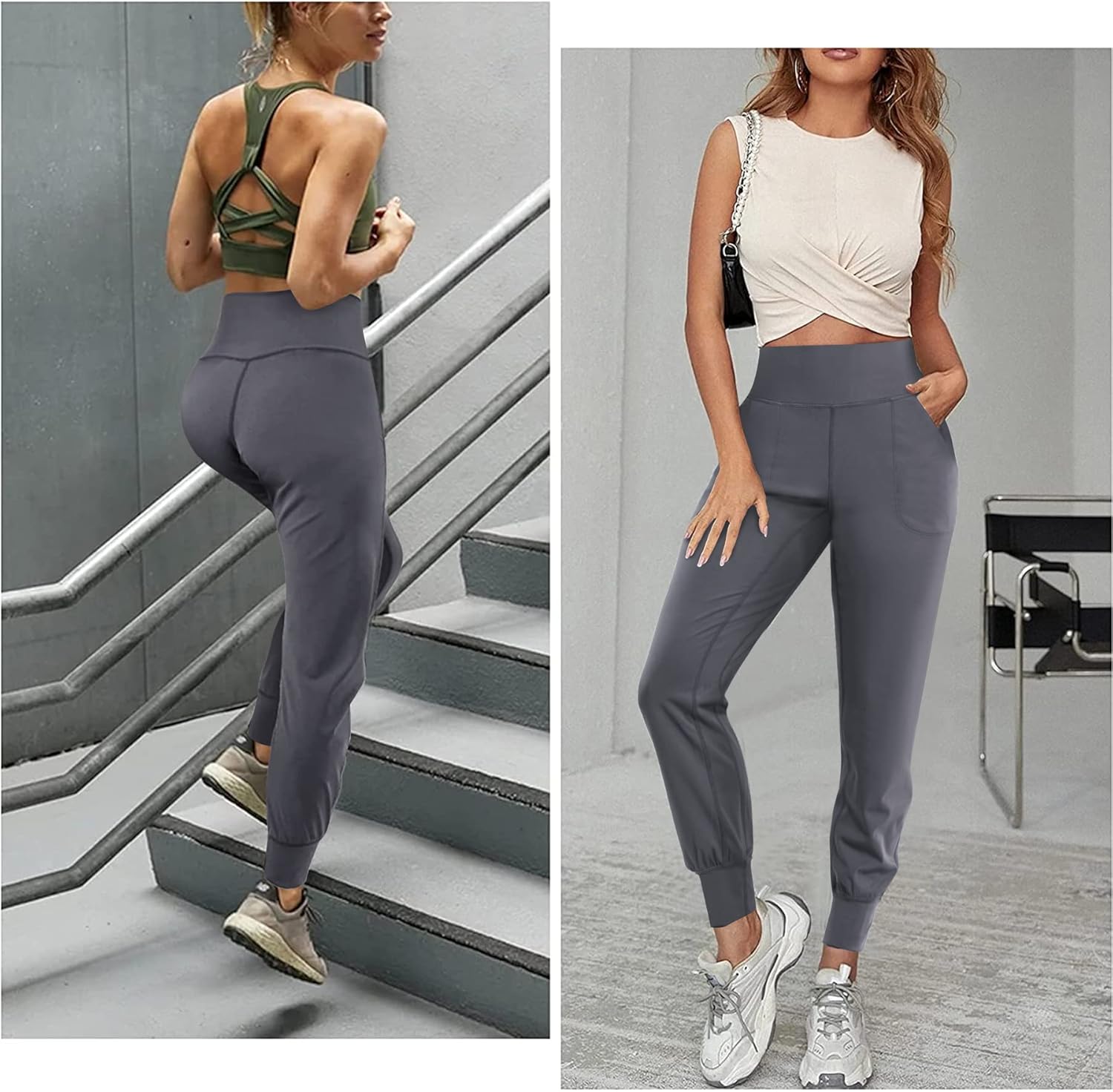 LEINIDINA Women’s Jogger Pants High Waisted Sweatpants with Pockets Tapered Casual Lounge Pants Loose Track Cuff Leggings - Image 2