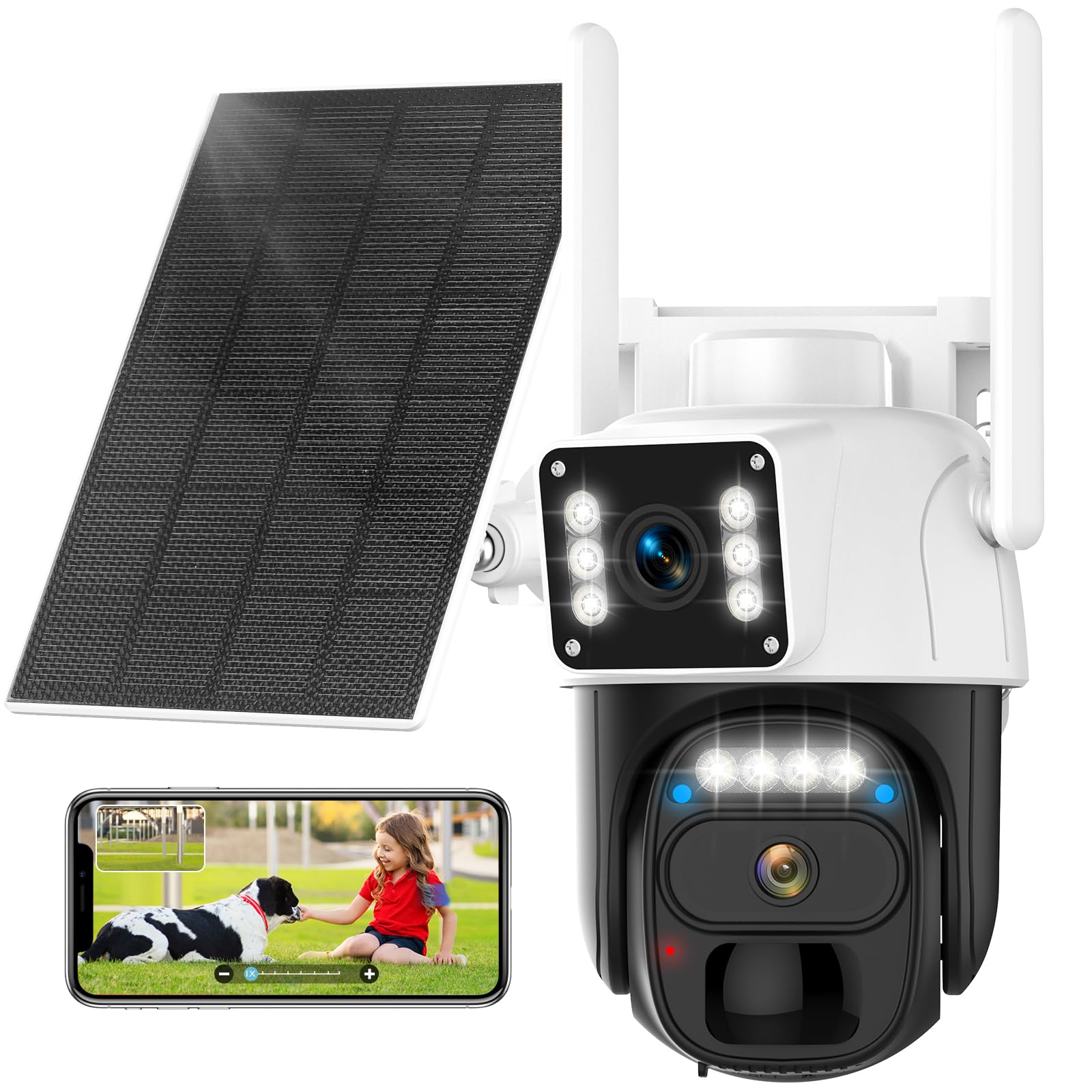 Hawkray Dual Lens Solar Security Camera Outdoor, 5G/2.4G Wireless Camera, 2K Resolution with 355° Pan/Tilt, Full Color Night Vision, Two-Way Audio,
