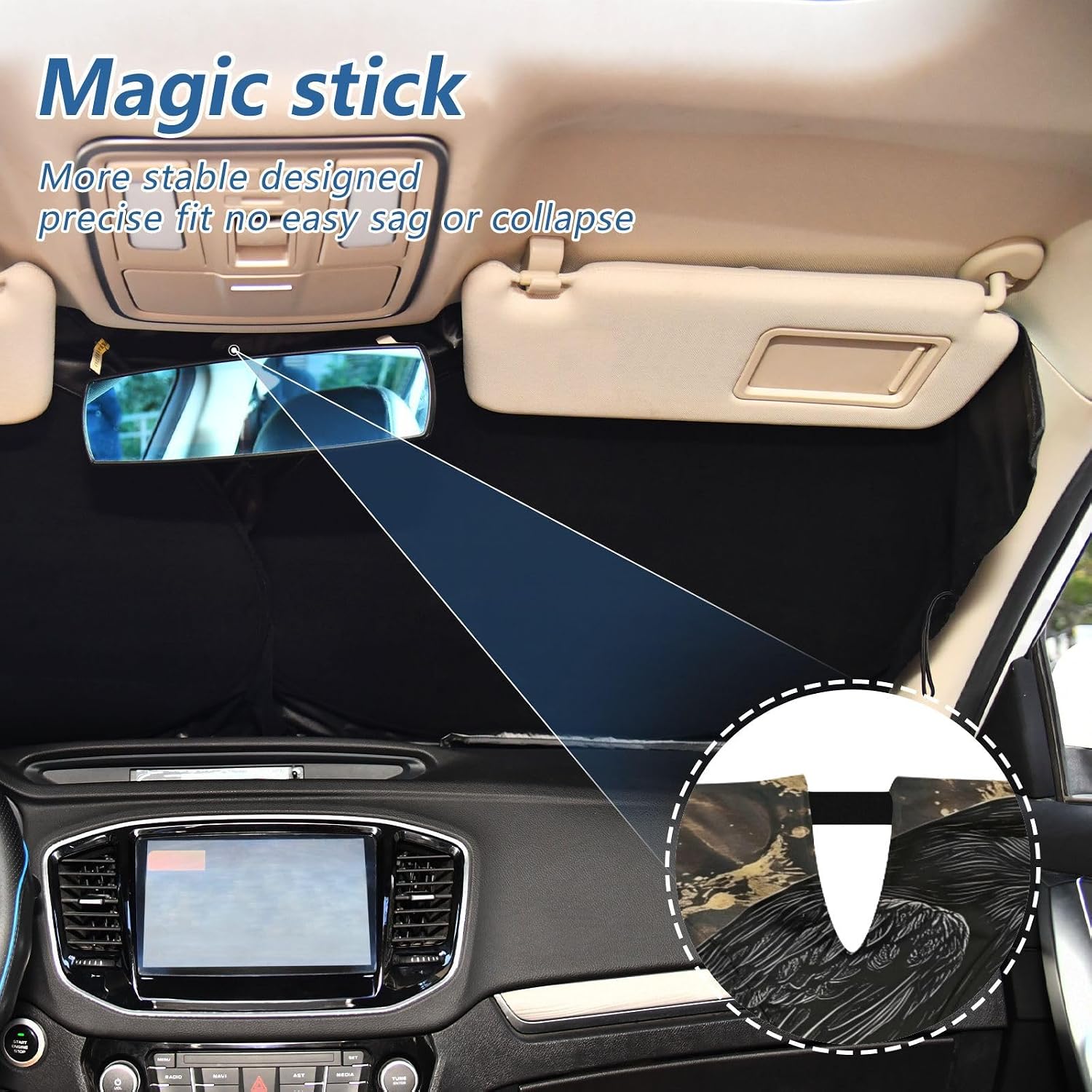 Windshield Sun Shade Gothic Raven Skull Moon Foldable Car Window Shades for SUVs Sedans Trucks Anime Funny Cute Car Sun Shades Protect from Sun Heat S