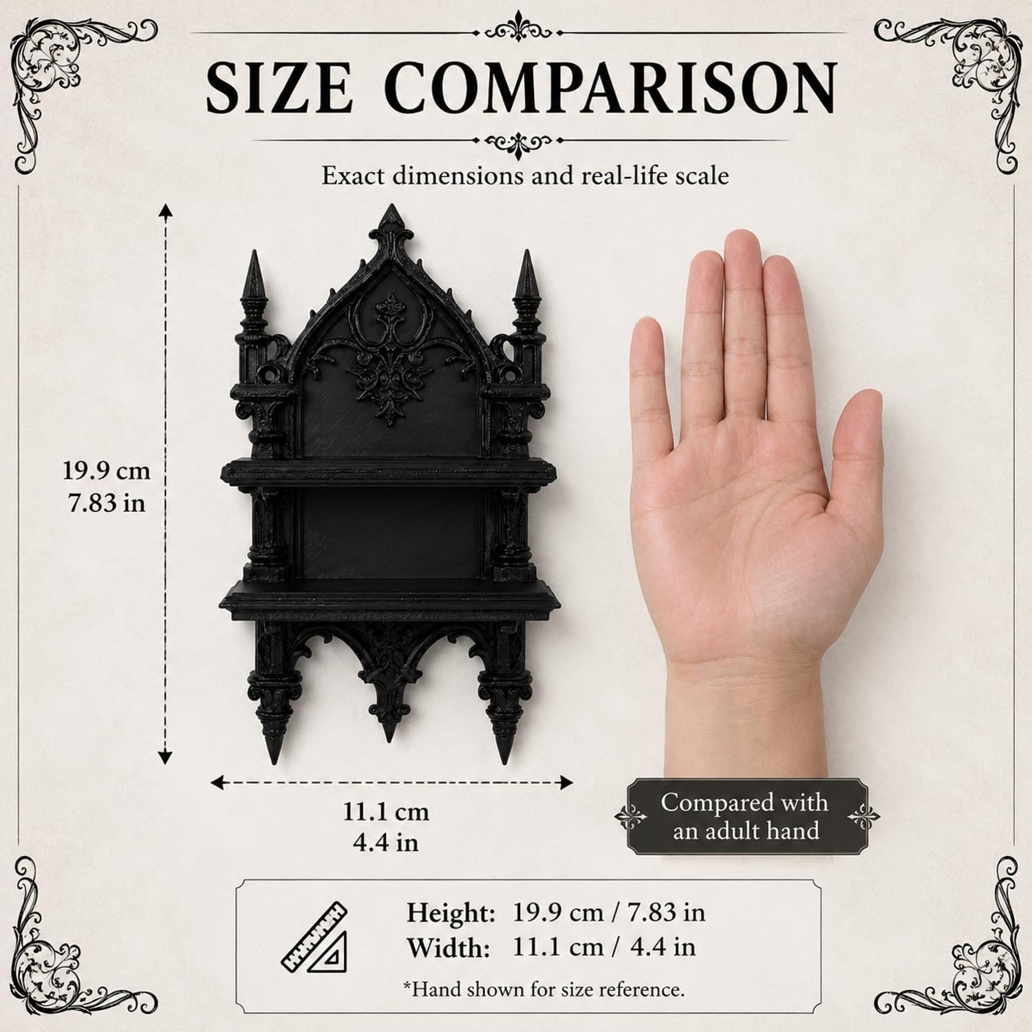 Novabright Gothic Crystal Shelf Gothic Display Furniture Black Plastic Floating Wall Mount Shelf Medieval Witchy Bedroom Decor for Bedroom Living Room Reading Studio Perfume Organizer Collection
