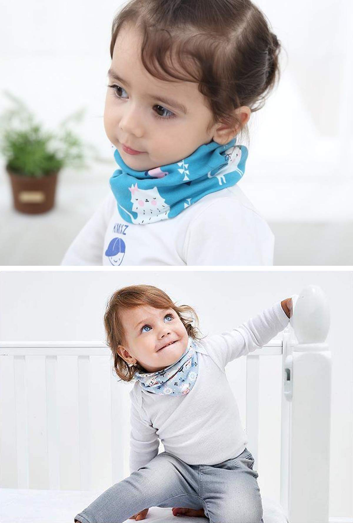 Baby Halstücher Schals Kinder Säuglinge Baumwolle Ultraleichte Wärmer Bequem Schön Cotton Gedruckt Tube Schlauchschal Loop O-Ring Kragen Jungen Mädchen 0-8Jahre/3 Stück (40 * 20cm)