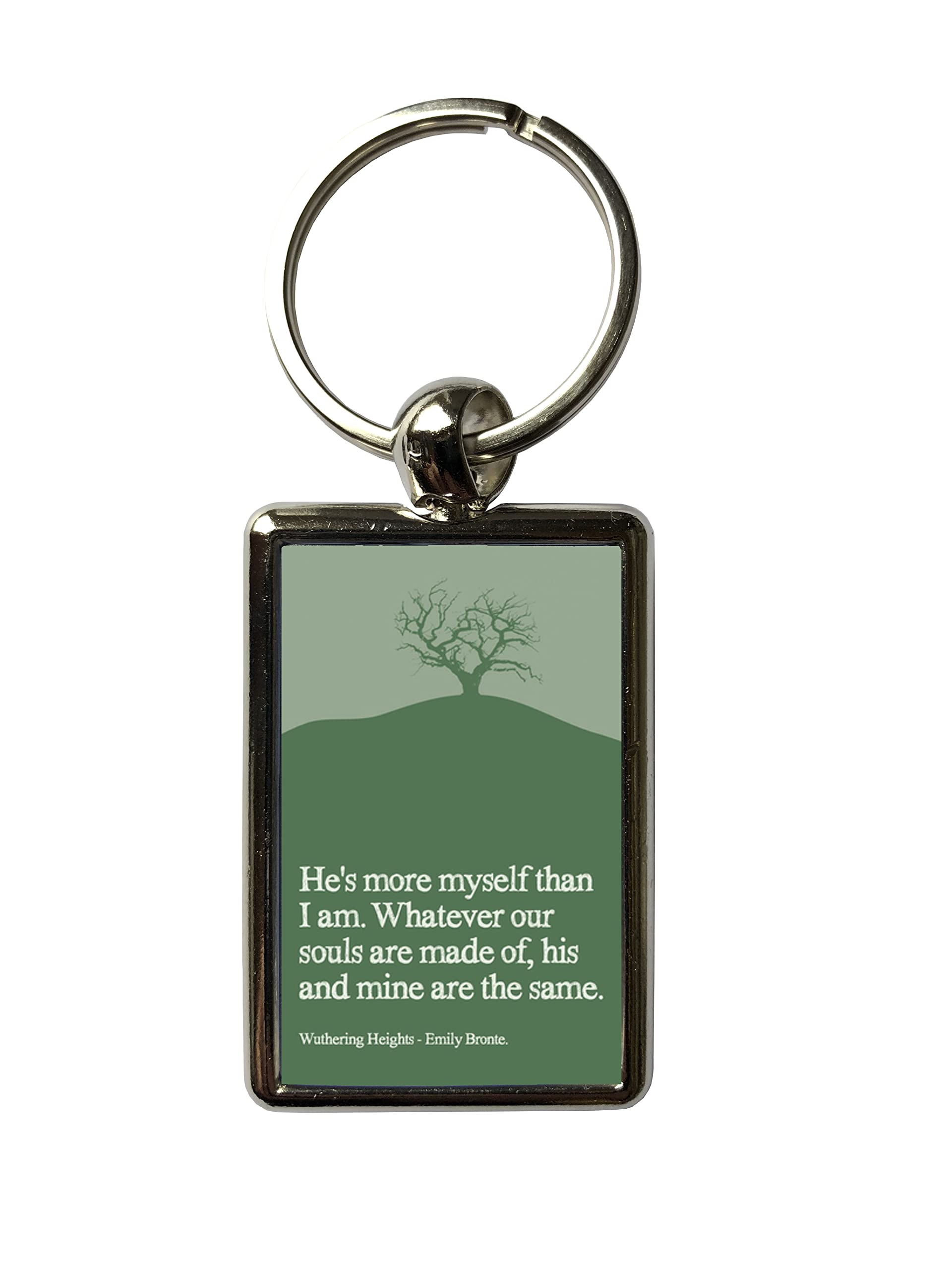 Super Universe Unisex Silver Emily Brontë Wuthering Heights Myself Quote Metal Keyring – Gothic Literary Gift