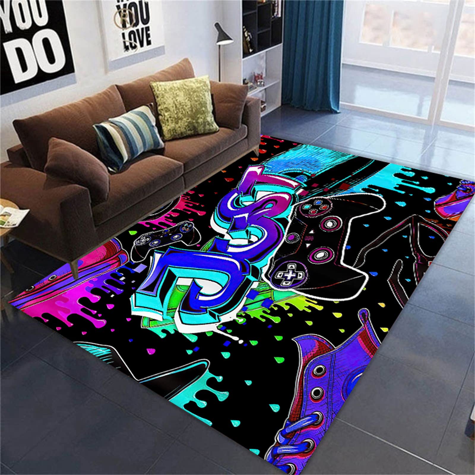 Tappeto Gamer 3D 80x120cm - Design Controller, Antiscivolo, Per Camera, Soggiorno, Blu - Foto 10